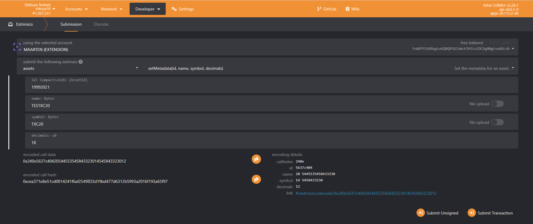 Configura la metadata del token