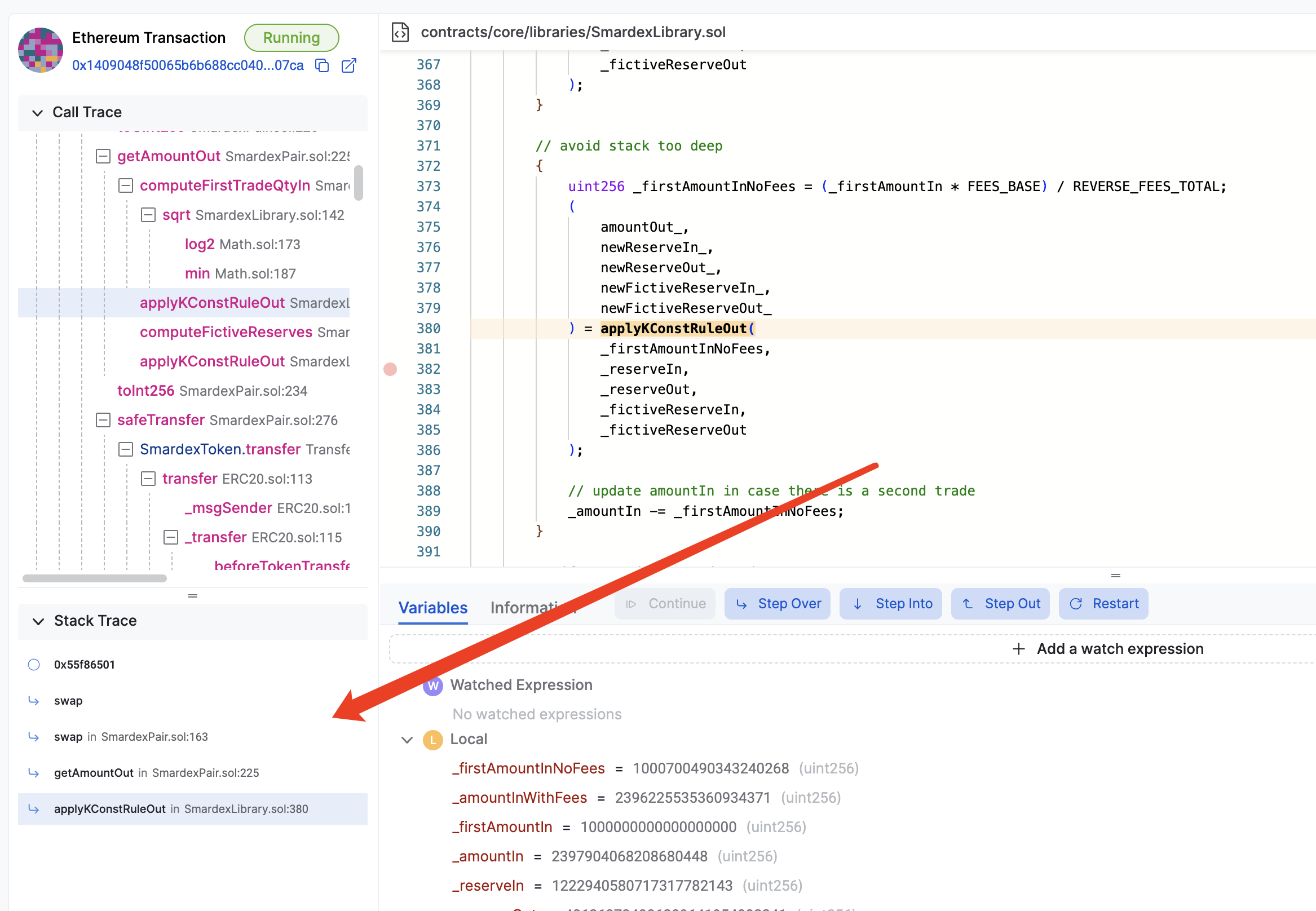 Stack Trace Window