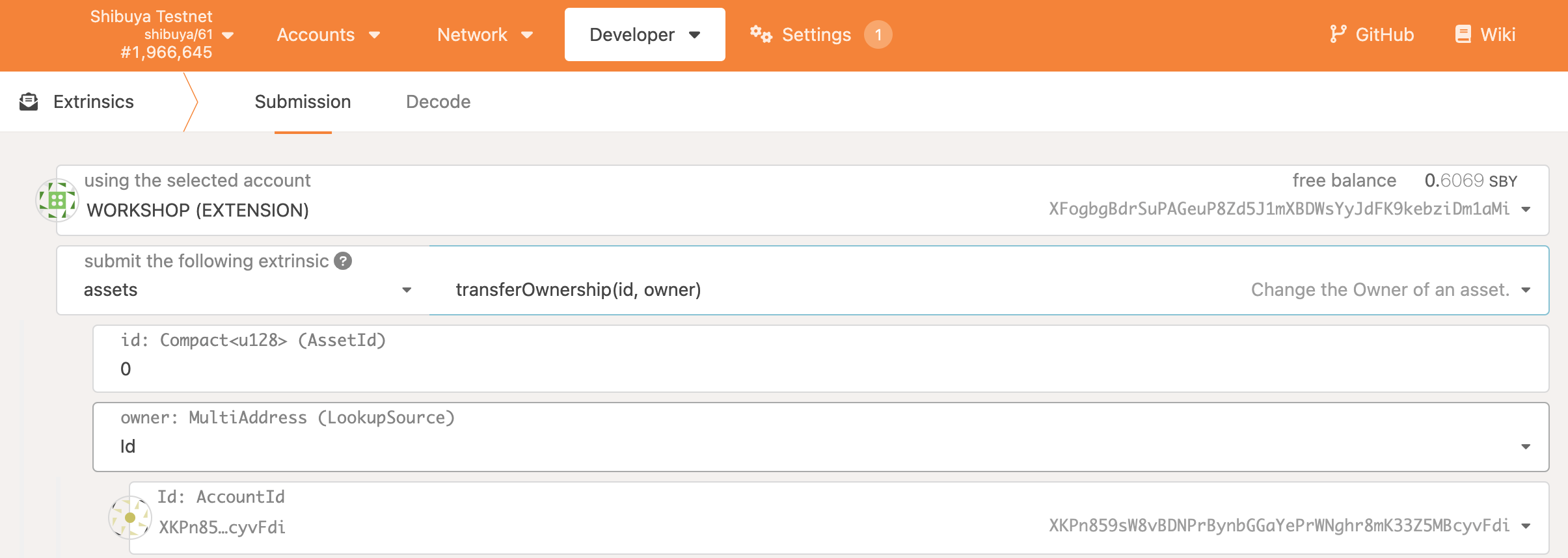 Renounce the ownership of an XC20 asset by calling transferOwnership()